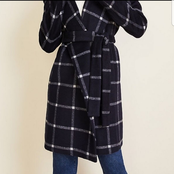 Ann Taylor Navy Plaid Wrap Coat - Picture 3 of 7